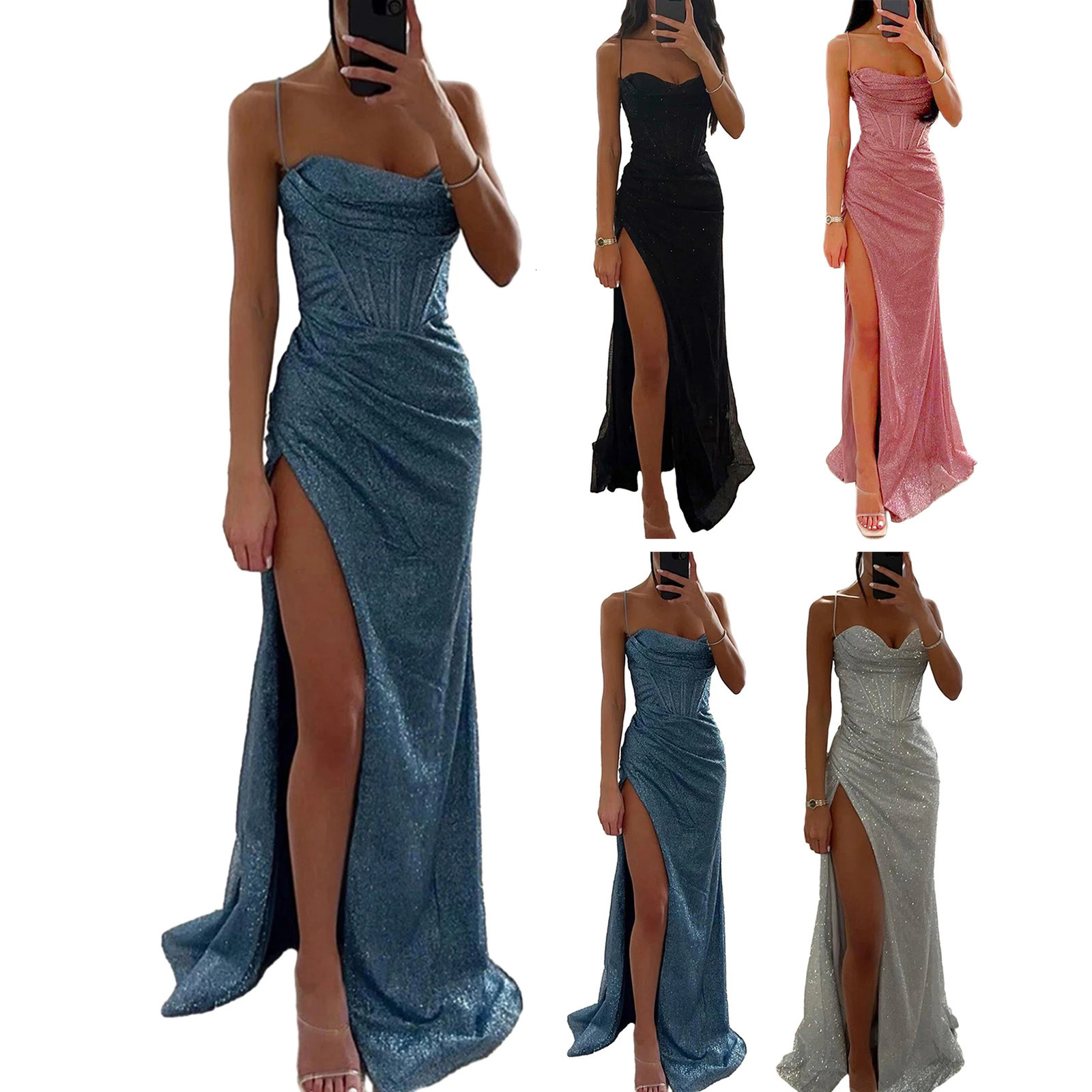 Offshoulder Gown Dress Elegant Sequin Vneck Maxi for Evening Party Prom Off Shoulder Slim Sexy Split Long 260302