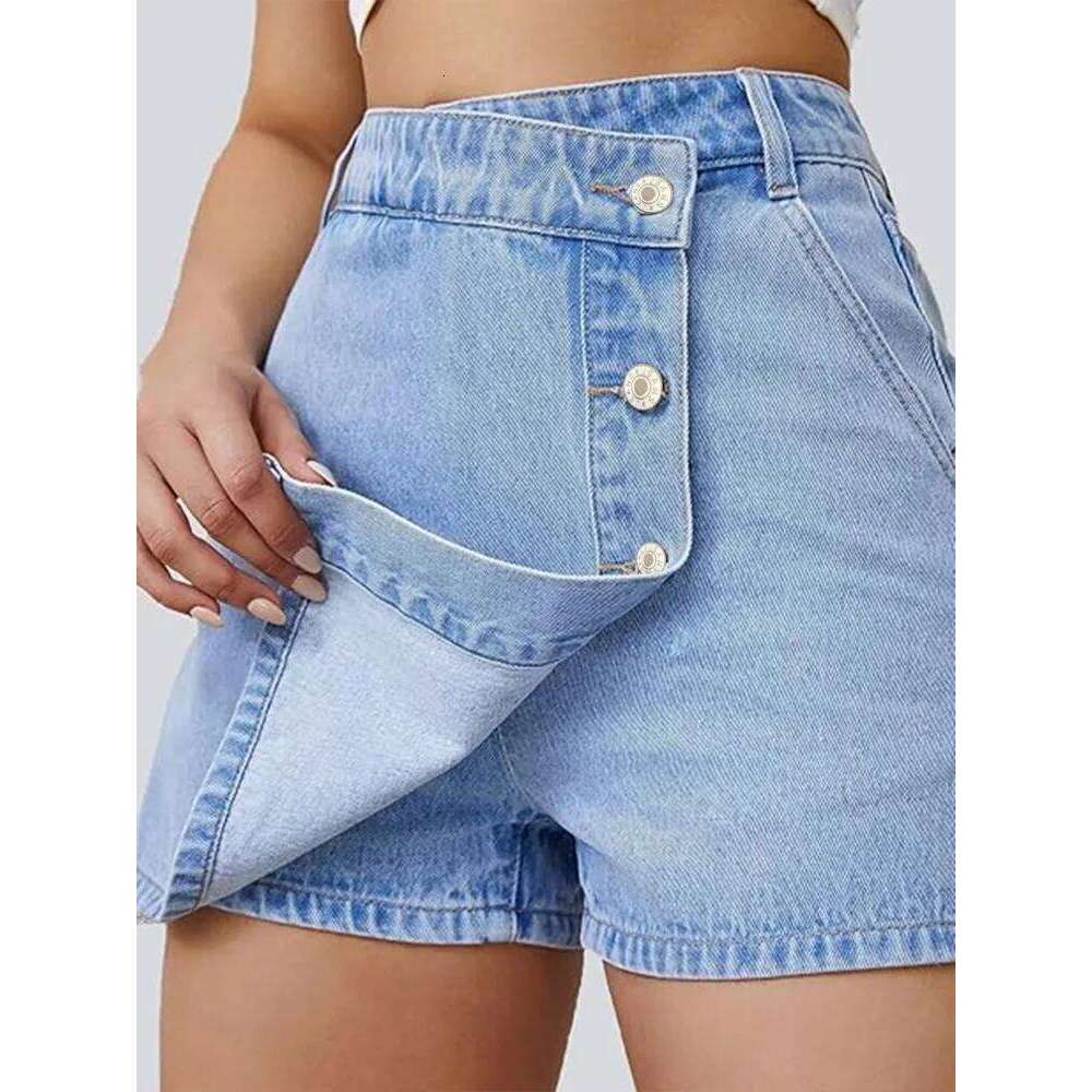 Women's Denim Shorts High Waisted Asymmetric Button Detailing Ideal for Trendy Summer Outfits Casual Occasions XJ260305
