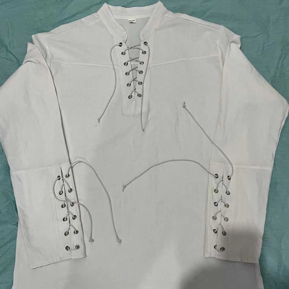 Male Cotton Linen Lace Up Long Sleeve Pullover Blouse Shirts Men Collarless Solid Color Holiday Beachwear Tops YYCFS-V-6-26 M260305