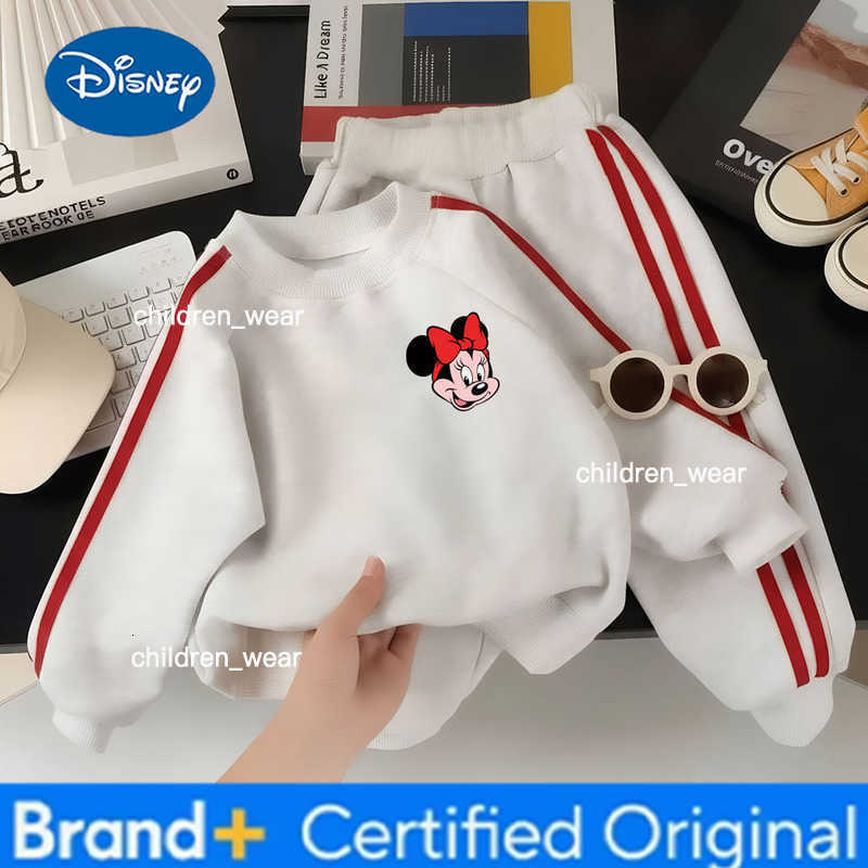 Disney 2026 Spring New Style Childrens Clothing Sets Girls Minne Printed Casual Hoodies Long Pant Two Piece Kids Fashion Tracksuits H260305