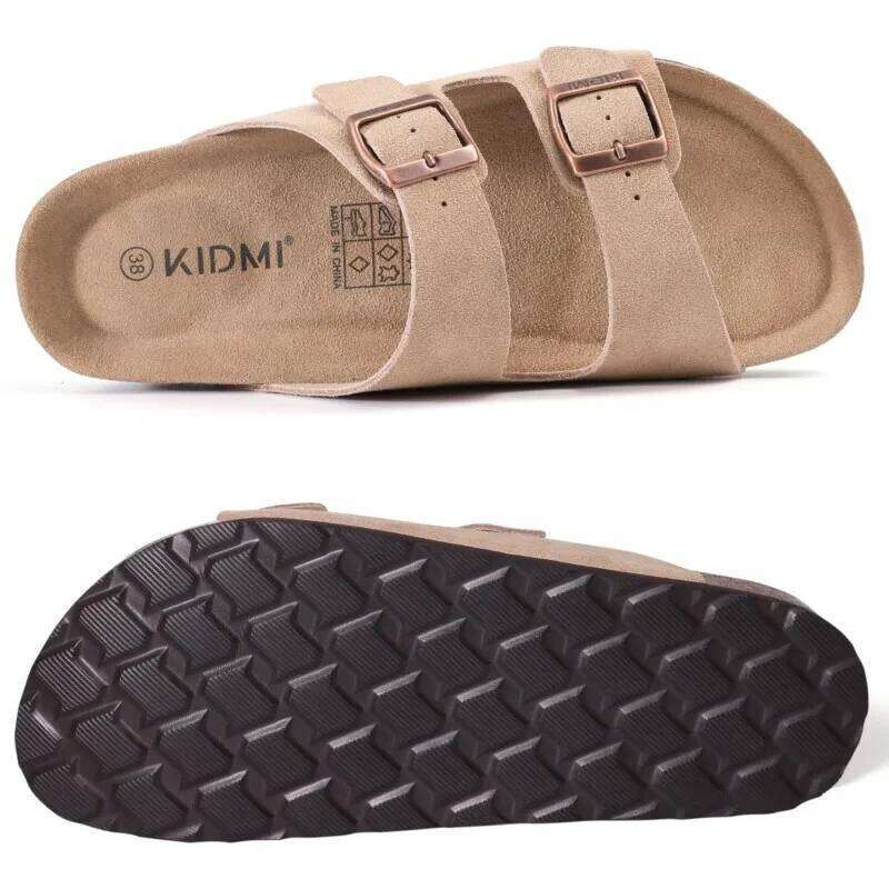 Kidmi Fashion Summer Sandals For Women New Men Cork Footbed Adjustable Slides Anti-slip Casual Unisex Slippers With Arch Support