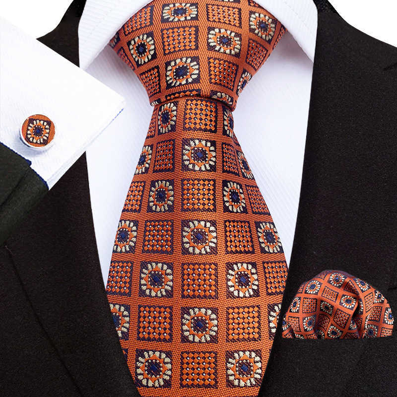 2025 floral checkered paisley artistic style men's tie pocket handkerchief cuff set H250820