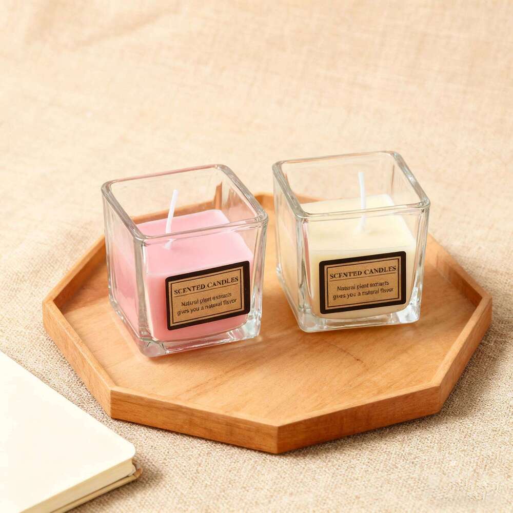 Scented Candle in Square Cup, Creates Cozy Home Ambiance, Relaxing Aromatherapy Gift, Modern Decor for Bedroom, Long Burning Can W260304 W260305