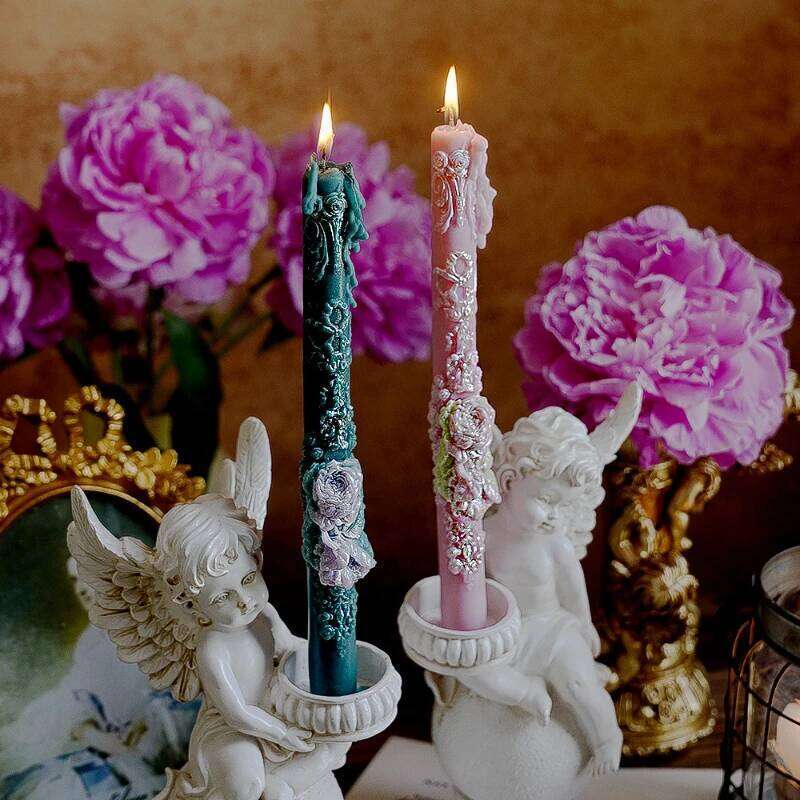 Long Embossed Candles Candle Holders, Scented Taper Wedding Candles, Home Decoration Item for Ceremony W260304 W260305
