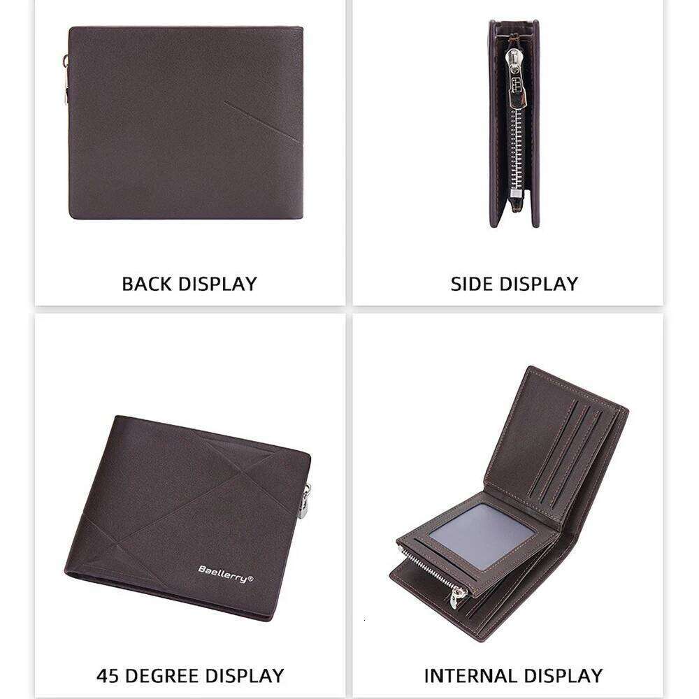 Thin Minimalist Men's Baellerry Small RFiD Blocking Zip Bifold Wallet with Money Clip Capacity for Cards Cash ID Passport C260304