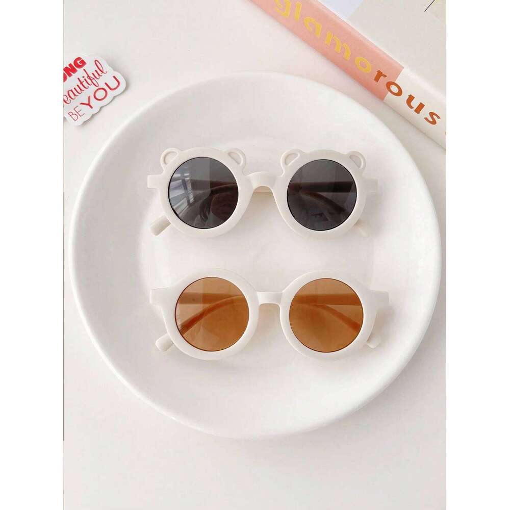 2Pcs Cute Round Bear Kids Fashion Glasses Protection Eyewear,Card Only Show,Don't Shipping Z260304