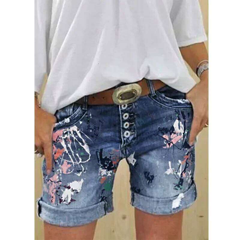Women Denim Shorts Summer Elastic Single-breasted Print Casual Lady New Fashion Street Sweet Skinny Jeans Pants XJ260305