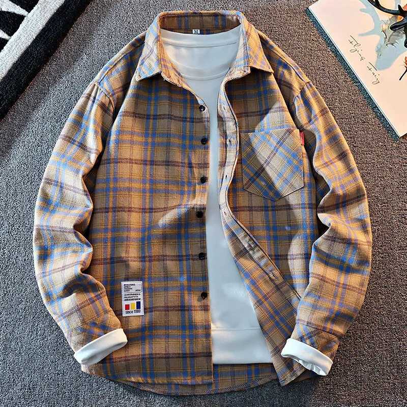 2025 New Arrival Mens Plaid Shirt Long Sleeve Casual Shirts Button Down Regular Fit Work Shirts M260305