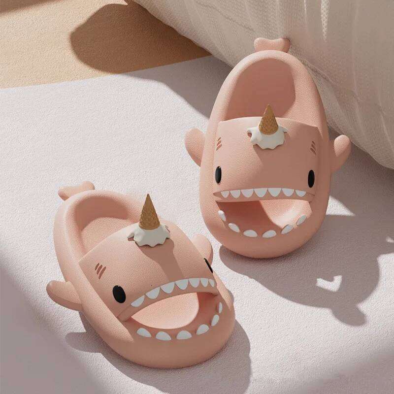 Summer Ice Cream Shark Slippers for Couples Cute Anti-Slip Thick Sole Indoor Bathroom Slides Men Women Beach Street Sandals