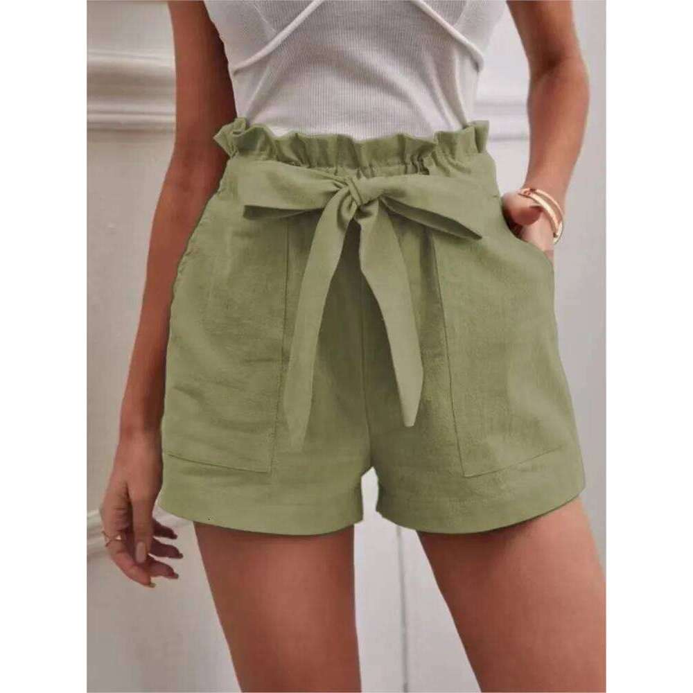 Summer Casual Solid Shorts For Women Fashion High Waist Pockets Lace-Up Pants Female Holiday Beach Sports Womens Clothing New XJ260305