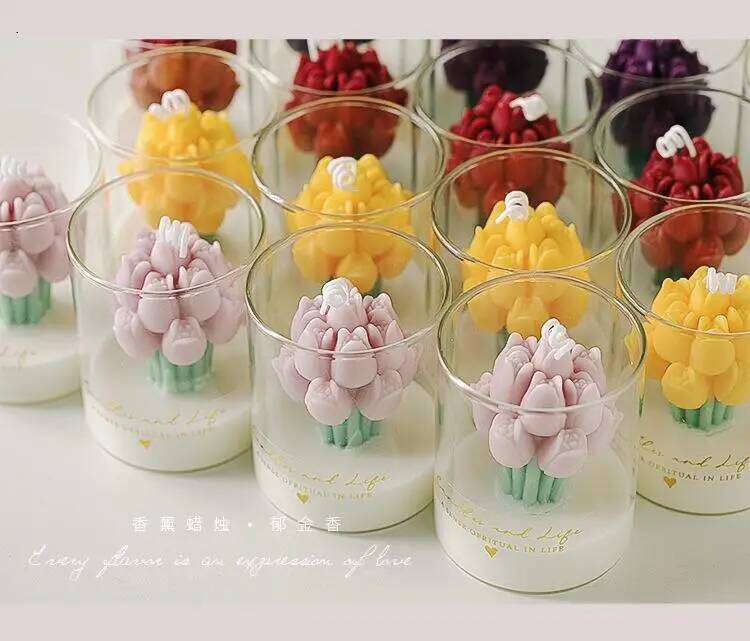Tulip Bouquet Handmade Scented Candle, Soy Wax Candle Aromatherapy, Birthday Candles Wedding, Home Decoration for Party W260304 W260305