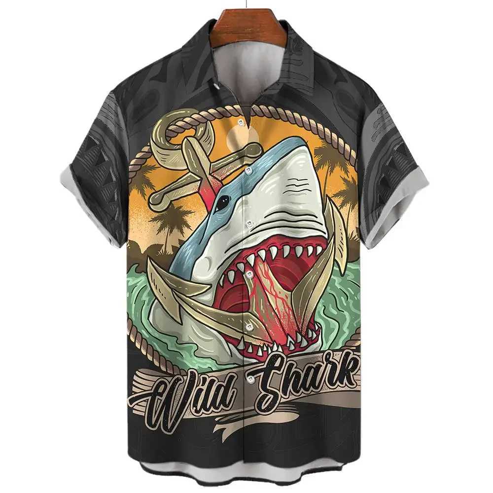 New Men Hawaiian Blouse Tshirt 3D Animal Print CloTHes Fashion Button Mens Shirts Short Sleeve Lapel Streetwear Shirt Top M260305