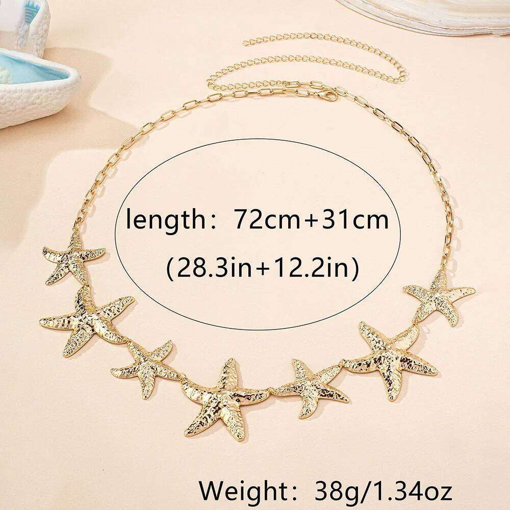 Trendy Sexy Beach Gold Color Metal Starfish Waist Women's Ocean Vacation Style Belly Chain Body Jewelry S260304