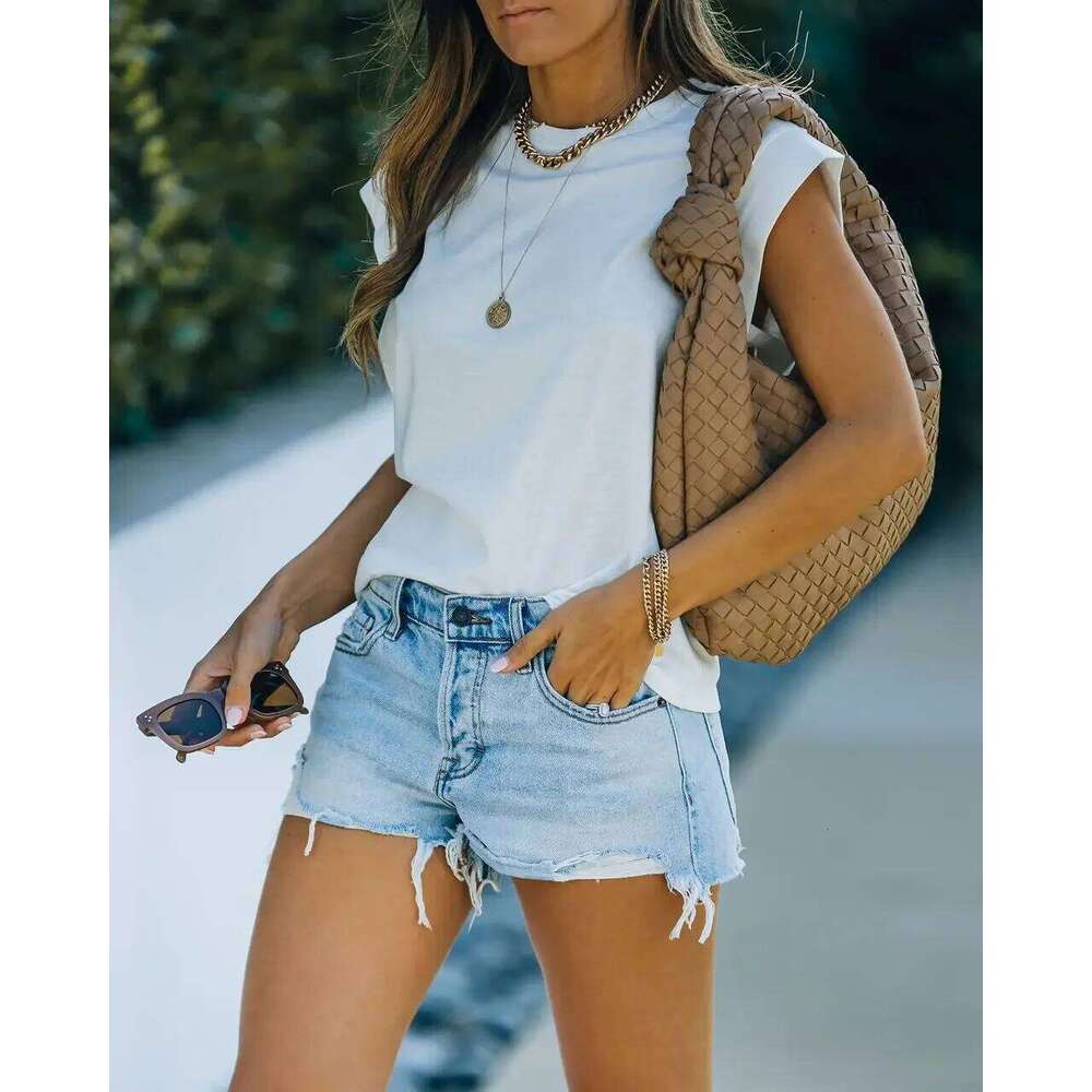 Washed Urban Commuting Casual Denim Shorts.Summer Fashion Ripped and Individuality Mid-waist Straight-leg Short Jeans for Women XJ260305