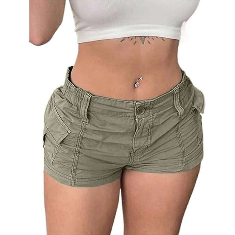 Y2k Cargo Shorts Low Cut Pocket Joggers Denim Short Pants Bottoms Slim Fitted Retro Grunge Girls Streetwear XJ260305