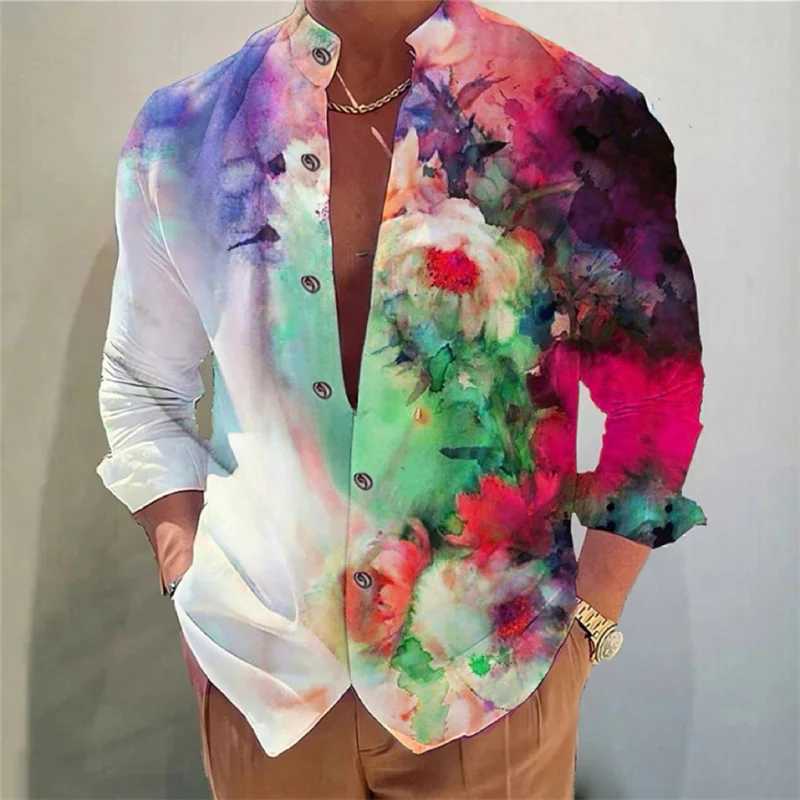 Mens shirt long-sleeved colorful fashion cardigan shirt Hawaiian 3D printed shirt XS-6XL super large size shirt soft fabric M260305