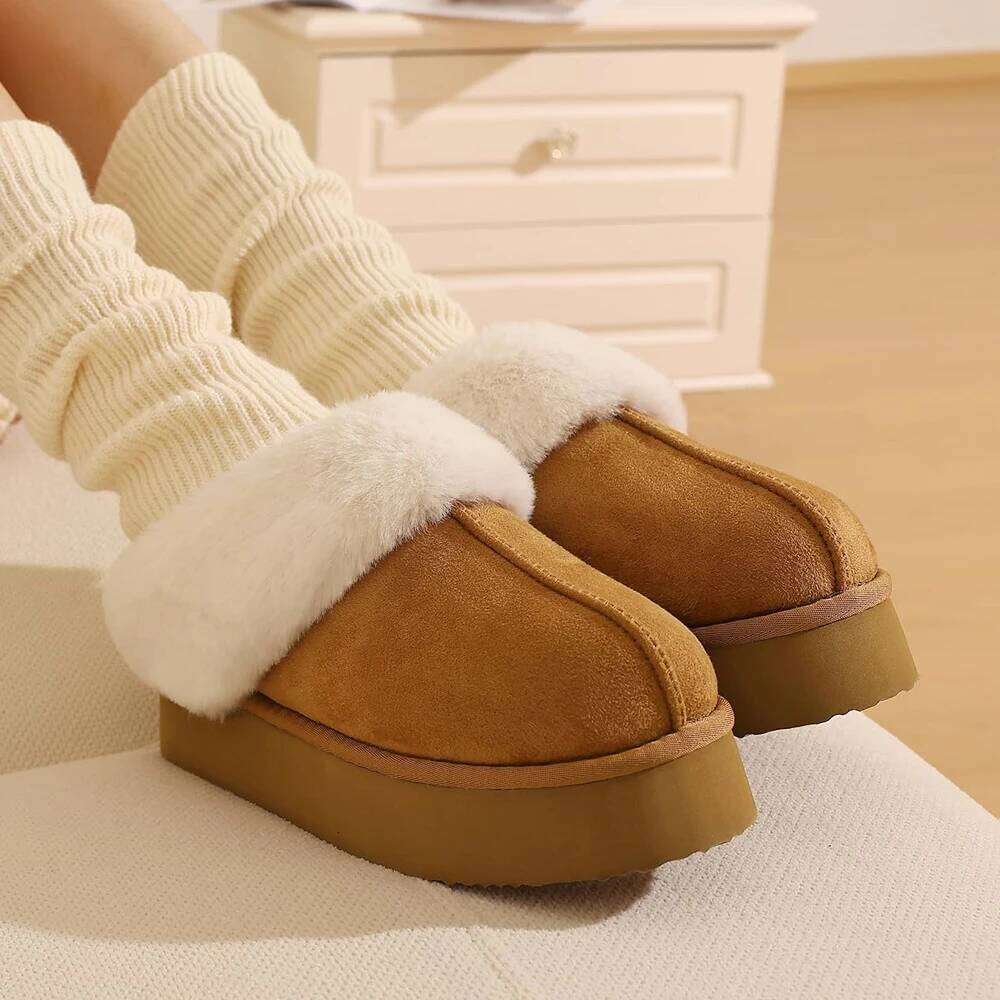 Kidmi New Fuzzy For Women Thick Bottom Fluffy Fur Cozy Warm Slides Non-slip Plush Lining Home Women's Slippers