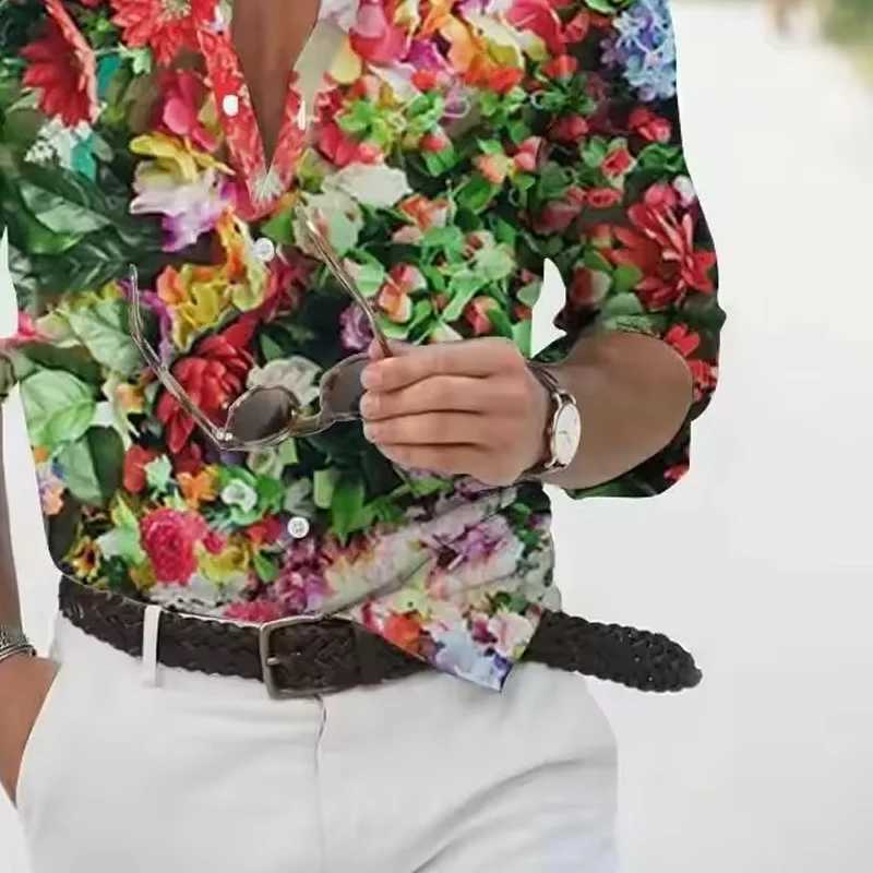Casual Hawaiian Floral Print Shirt Summer Mens Long Sleeve Shirt 3D Print Lapel Shirt Men and Women Fashion Long Sleeve Shirt a78 M260305