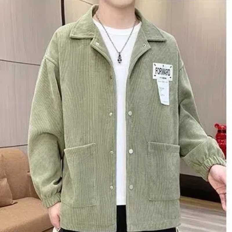 Spring and Autumn Mens 2024 Spliced Turn-down Collar Button Pocket Fashion Solid Loose Versatile Casual Long Sleeve Jackets M260305