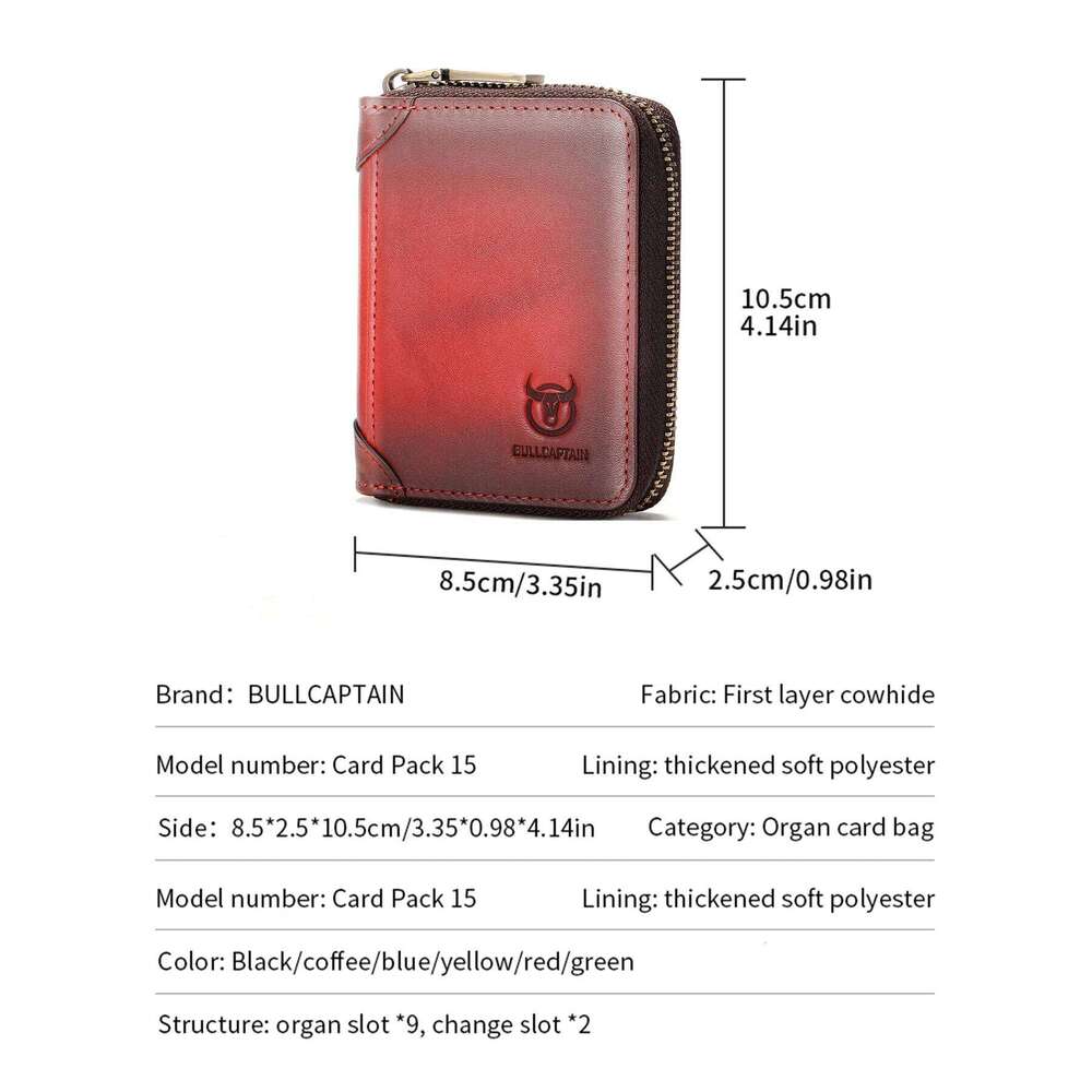 BULLCAPTAIN Men RFID Blocking Bifold Wallet Genuine Leather Holder Wallets with 11 Card Slots C260304