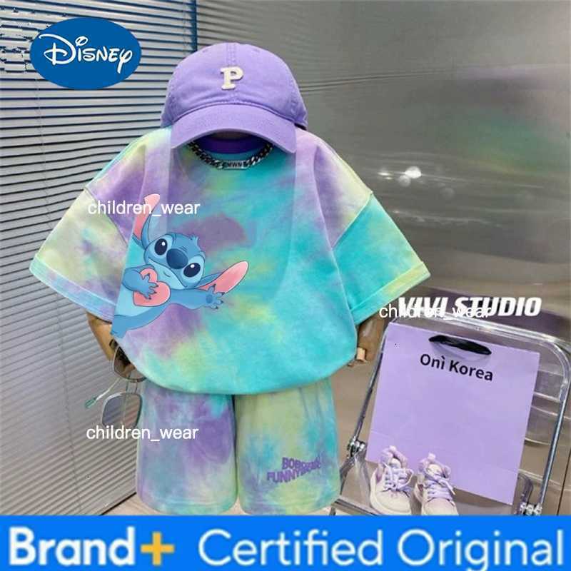 Disney Summer Baby Boy Clothes Set Kid Girls Stitch Printed T-shirts and Shorts 2PCS Suit Children Tie Dye Short Sleeve Outfits H260305