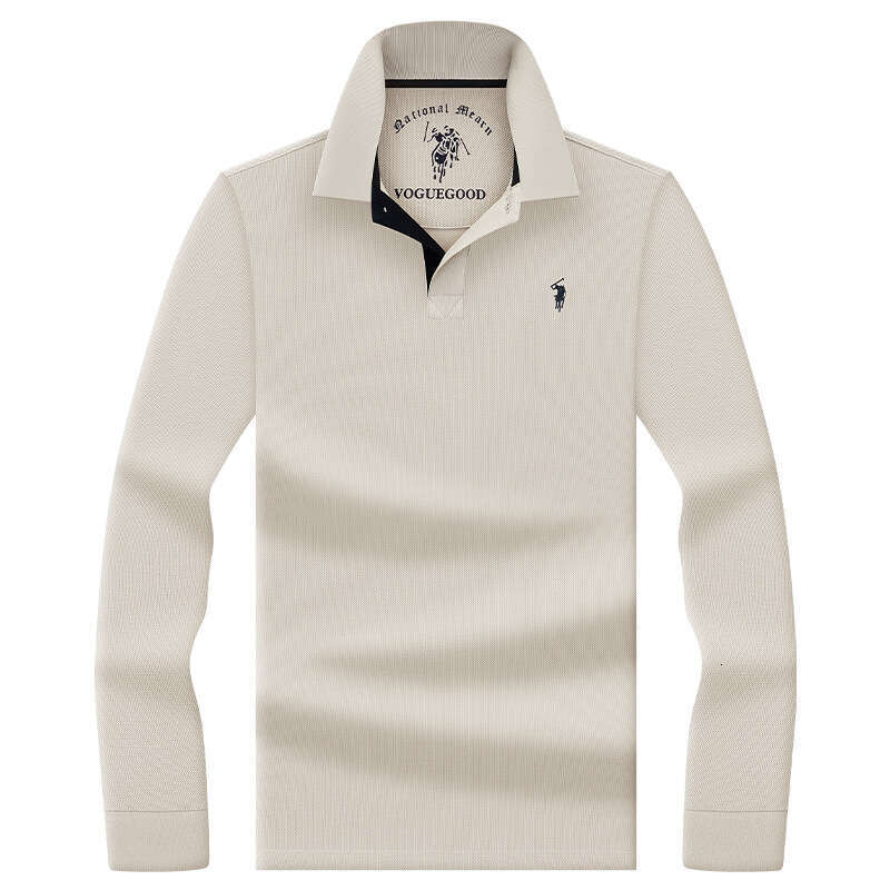 POLO Pure Cotton Embroidery Skin-Friendly Breathable Men's Spring And Autumn Turn-Down Collar High-End Clean Version Business Long Sleeve Shirt
