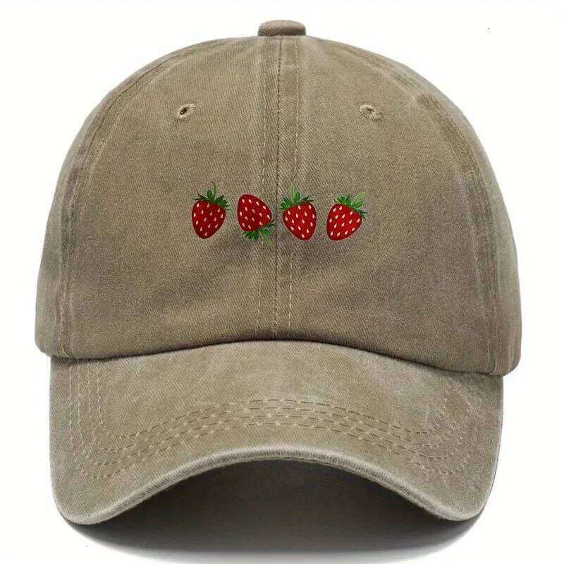 Strawberry printed baseball with adjustable sunshade, fashionable duckbill cap for both men and women, soft top design Y260304
