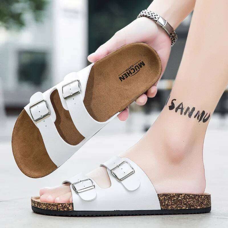 Kidmi Footbed for Women Summer Beach Double Buckle Slip-On Nonslip Men Cork Sandals