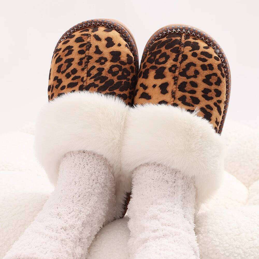 Kidmi Fashion Fuzzy Cotton Slippers For Women Indoor Non-slip Faux Fur Collar Fluffy Slides Winter Soft Cozy Plush House Shoes