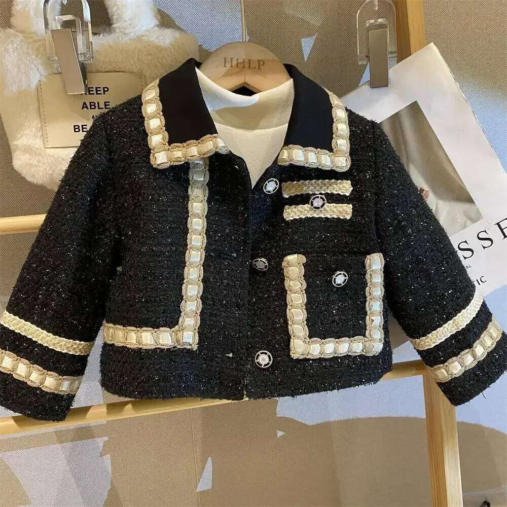 New Girl 2 Piece Tweed Set Winter Suit Clothes for 1-10Years Children's Cotton Padded Jacket Coat+Skirt Kids Classic Outfits Z260304