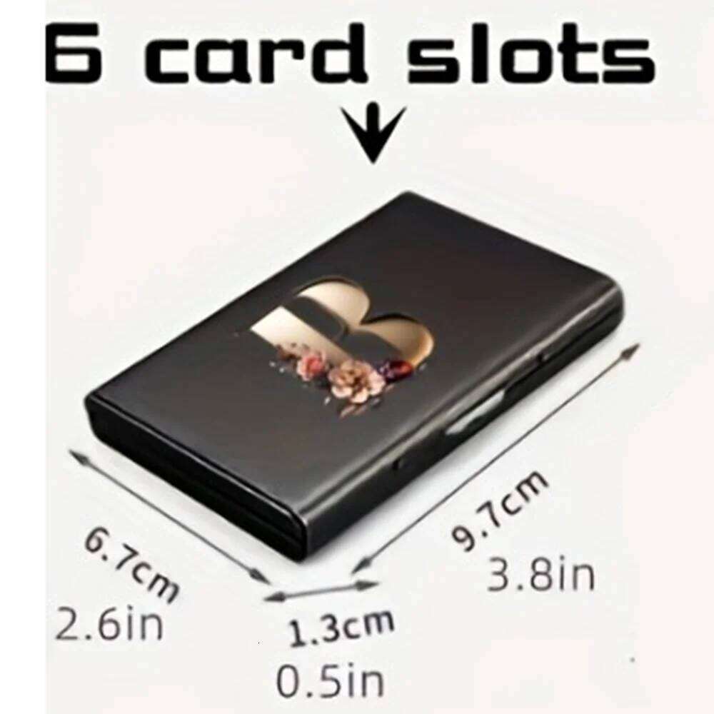 1pc 26 Letters Print 6 card slots RFID Blocking Credit Holder, Stainless Steel Business Card Holder C260304