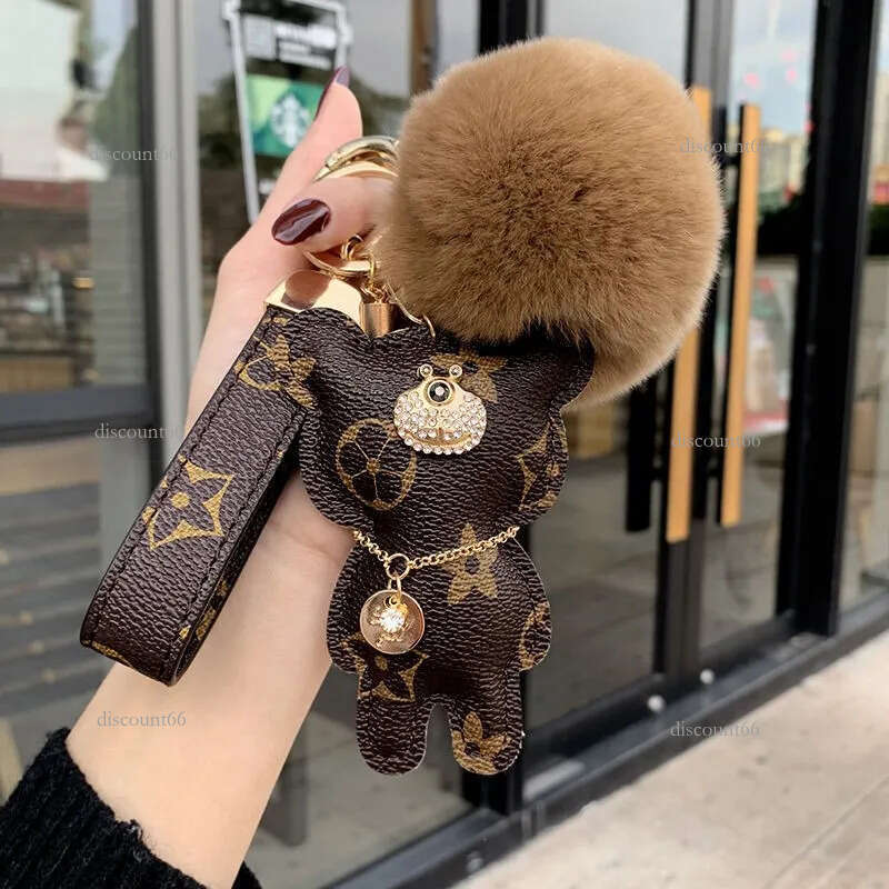 Leather Bear Charm Creative Factory Direct Wholesale Cross-Border Fashion Bag & Car Keychain Small Gift