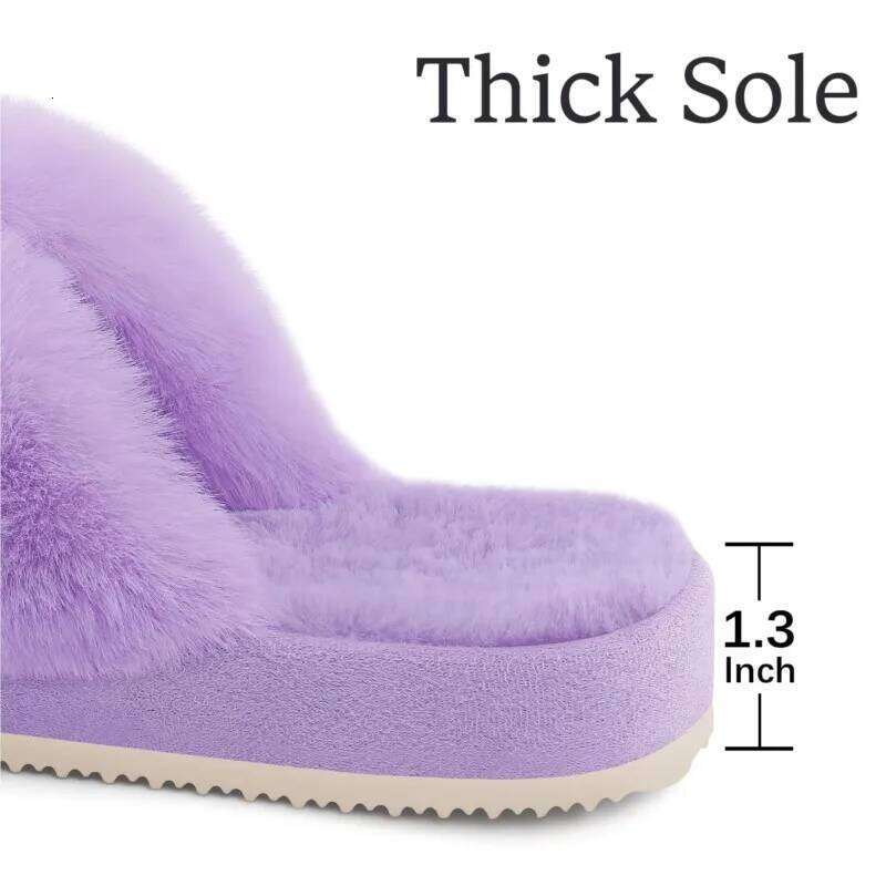 Kidmi New Fashion Fuzzy House for Women Fluffy Bedroom Warm Fur Slippers Thick Sole Cross Band Plush Shoes