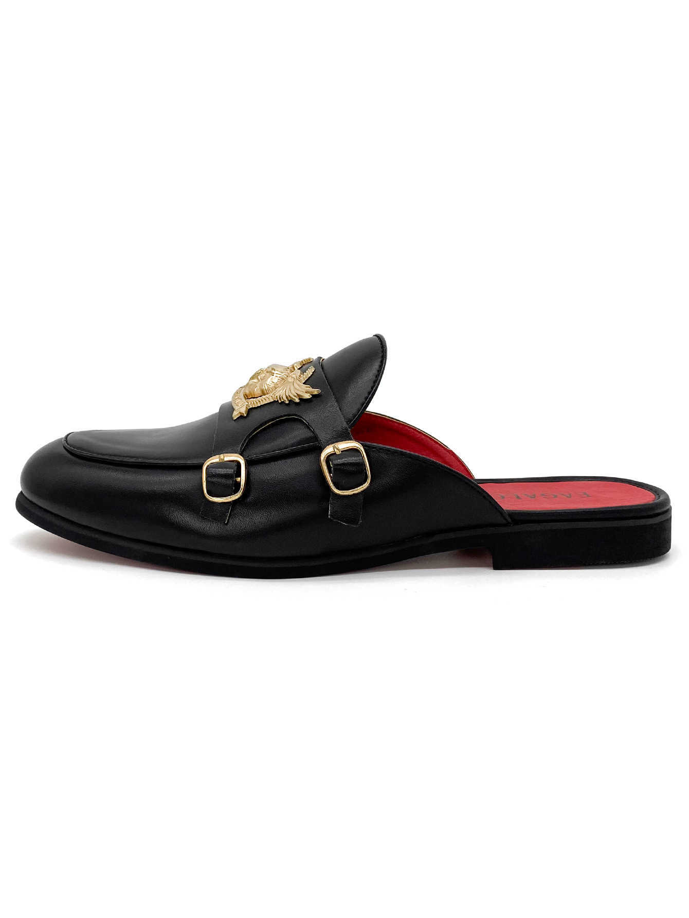 Dress Shoes Shallow Flat-bottomed Cut Shoes Sandals Mid Black And Red Men Shoes Leather Slippers Red Bottom Flat-bottomed Heels