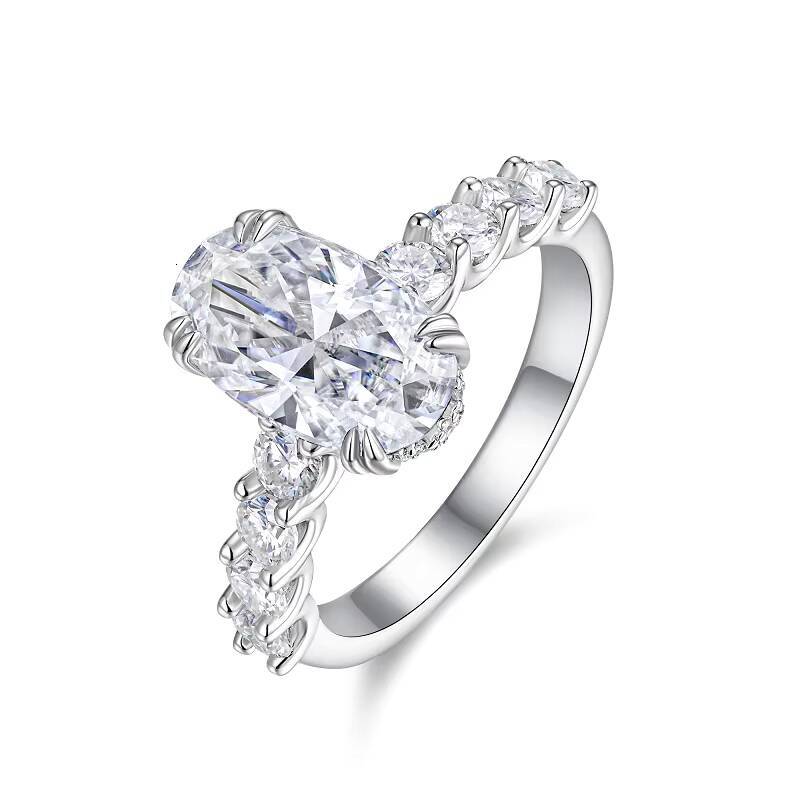 Bridal Oval Cut Moissanite Engagement Ring S925 Silver Side Stone Accent Design GRA Certified Fine Jewelry Ring