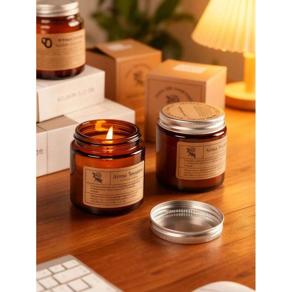 Brown glass soy wax 200g smokeless scented can candle, rose fragrance for home, holiday romance W260304 W260305