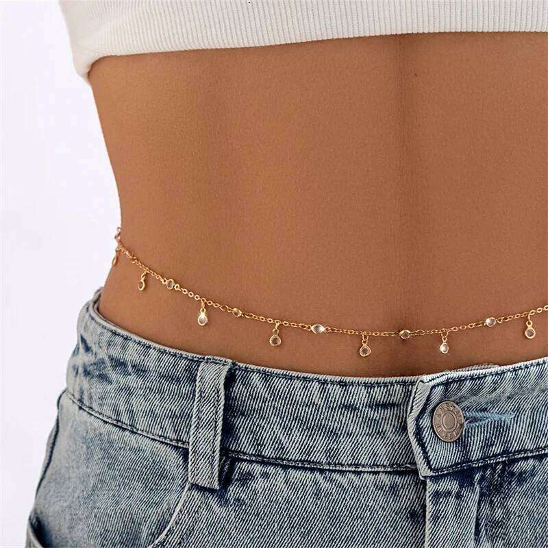 Rhinestone Waist Sexy Beach Metal Ball Thin Chain Body Chains Personalized And Minimalist Crystal Tassel Pendant Jewelry S260304