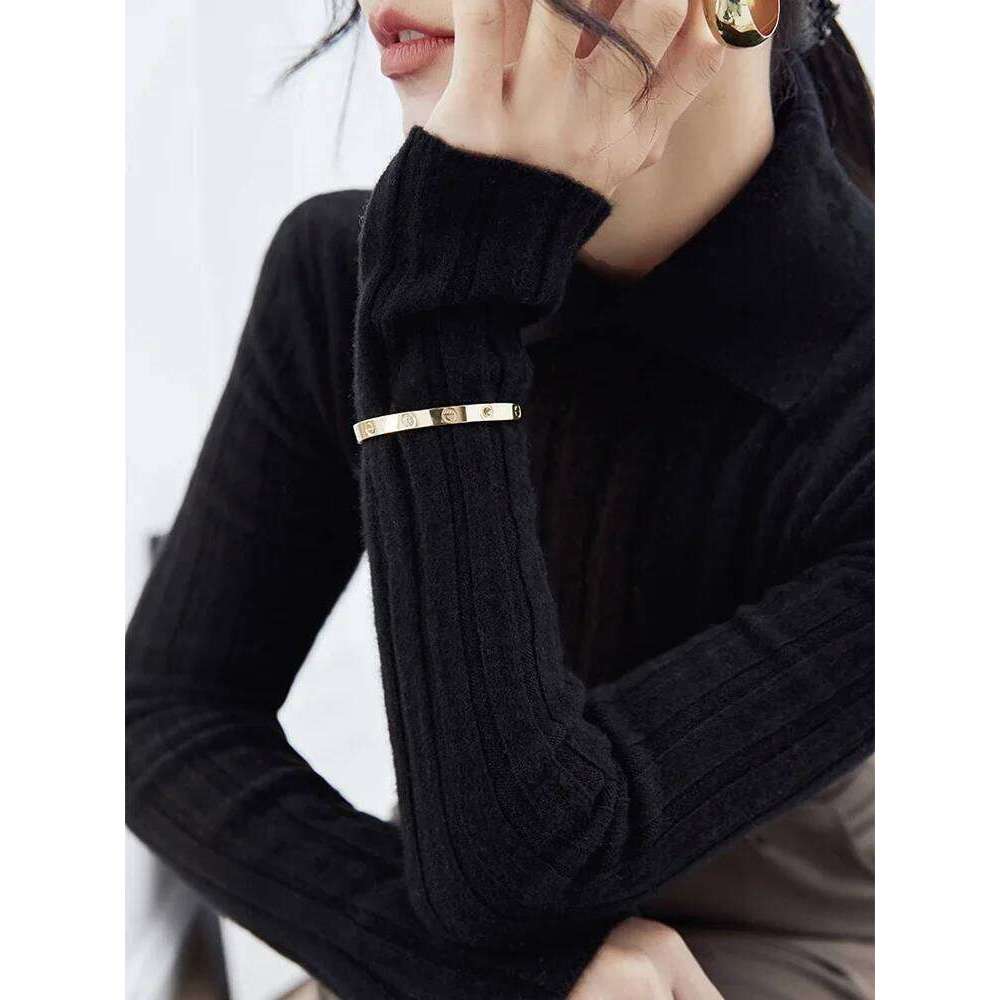 2025 Knitted Sweater New Polo Collar Long Sleeve Slim Fit Pullovers Women Autumn Winter Sweaters Soft Warm Bottoming Tops XJ260305