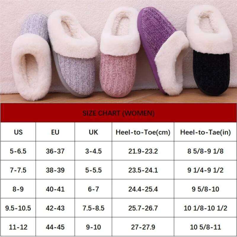 Kidmi Women Fleece Lined Warm House Cotton Slippers Non-slip Cozy Fluffy Plush Knit Slides Casual Memory Foam Bedroom Flat Shoes