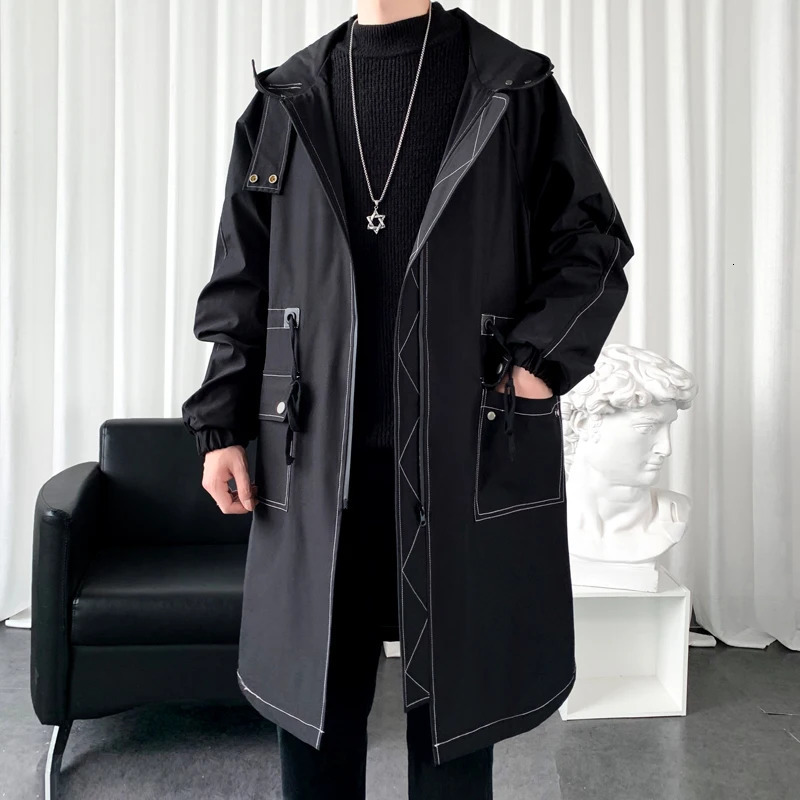 Autumn Men Korean Style Trench Fashion Solid Color Casual Long Coat Male Streetwear Loose Windbreaker Fleece Overcoat 260302