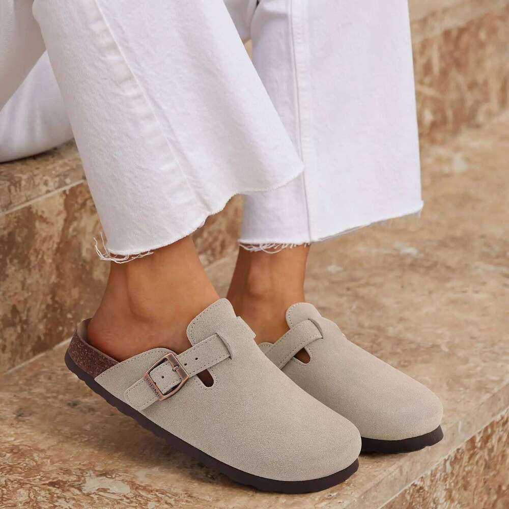 Classic Suede Fashion Clogs Cork Footbed Leather Men Mules Outdoor Unisex Soft Antiskid Slippers