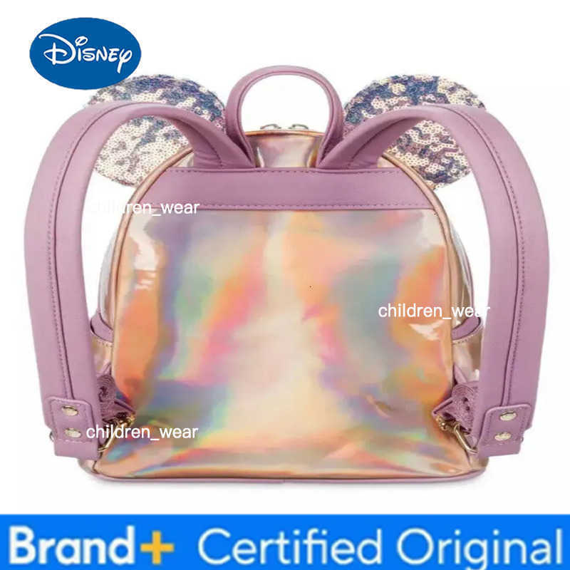 Disney PU Leather Stitch Women Double Shoulder Backpack Donald Goofy Mickey Lady Bags Sequin Schoolbag Handbag Mummy Bag Girls H260305