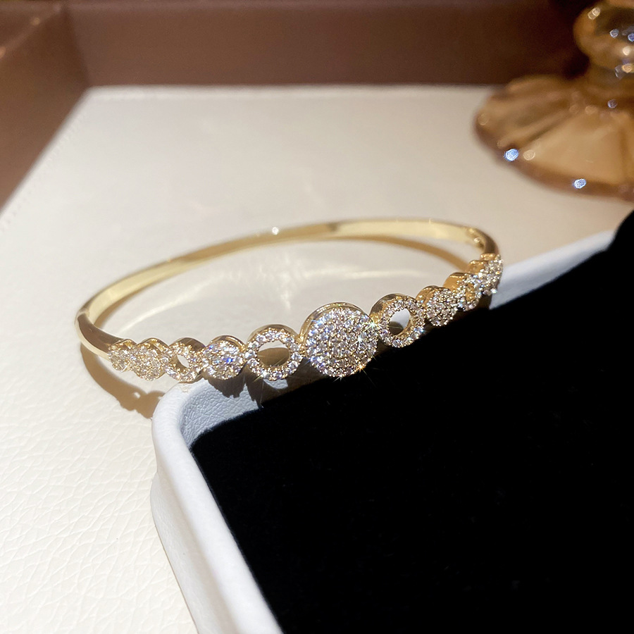 14K real gold plated zircon round clasp bracelet, casual fashionable versatile wristband, light luxury and high-end feel women's jewelry - view 7