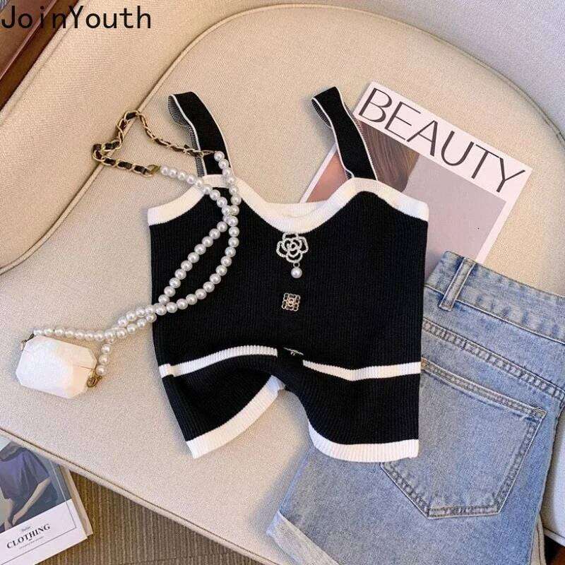Knitted Tanks Women Clothes Sleeveless Tunic Temperament Korean Vest 2025 Ropa Mujer Fashion Sexy Camis Summer Crop Tops 27U009 Mdng260304
