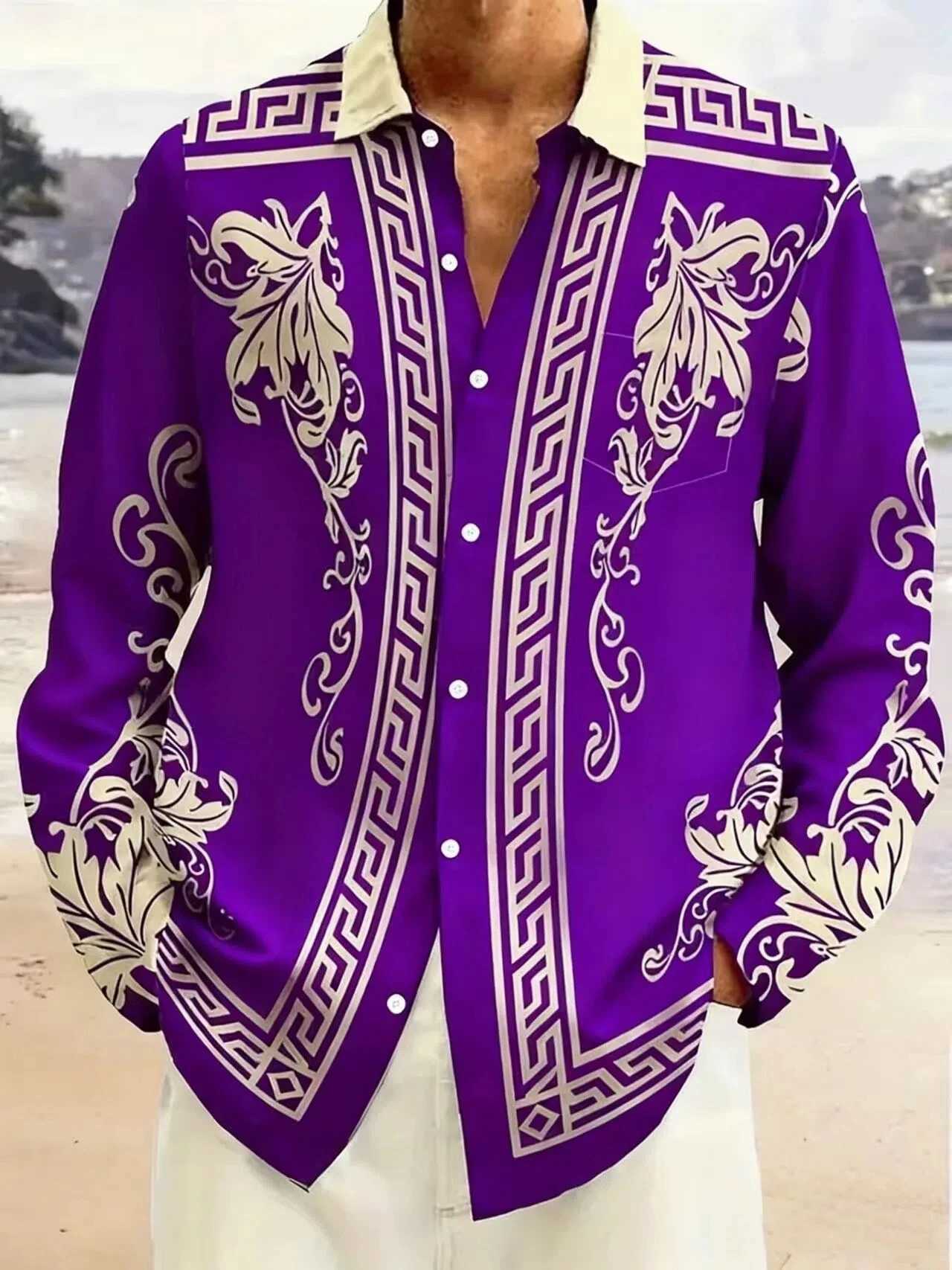 Mens retro long sleeved shirt luxurious gold Baroque chain pattern printed fashion long sleeved top for spring and autumn M260305