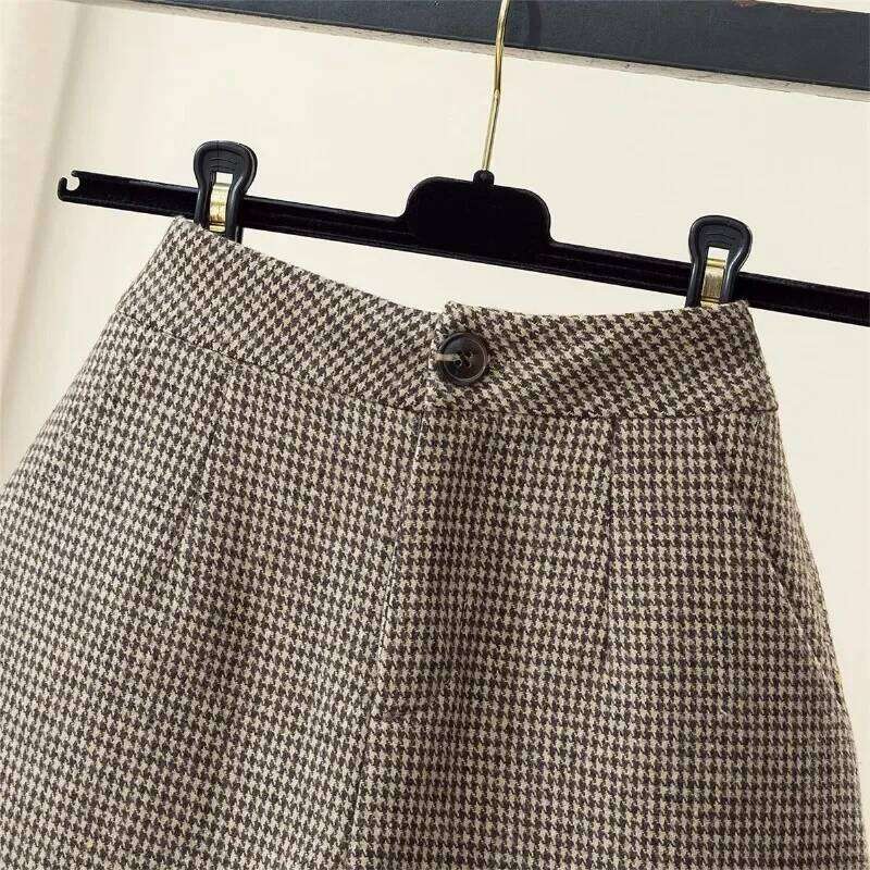 Thicker Houndstooth Shorts Women Autumn Winter New Warm High Waist A-line Vintage Baggy Bottom Korean Fashion Streetwear Chic XJ260305