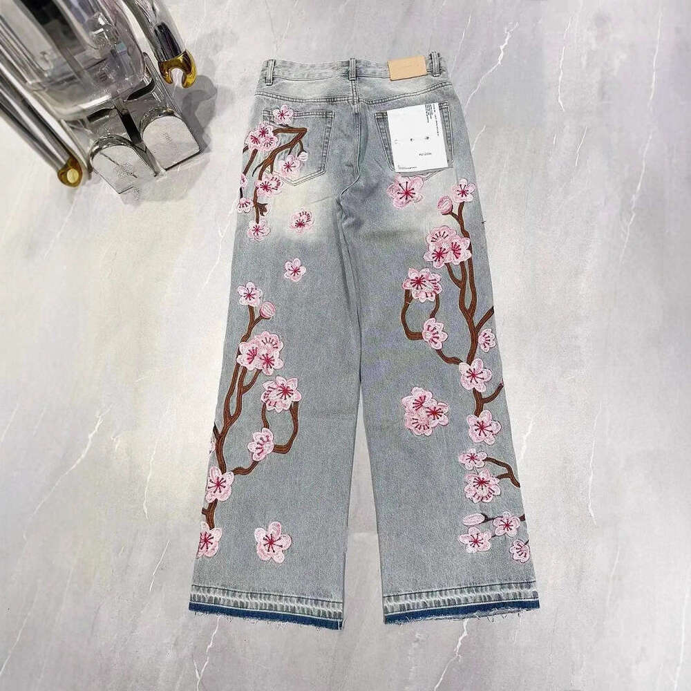 Mardi Hefxessdr Hip Hop Gothic plum Blossom Embroidery Baggy Jeans Retro Y2k Men Clothing Street Wide Leg Black Denim Trousers Chinese style jeans wom