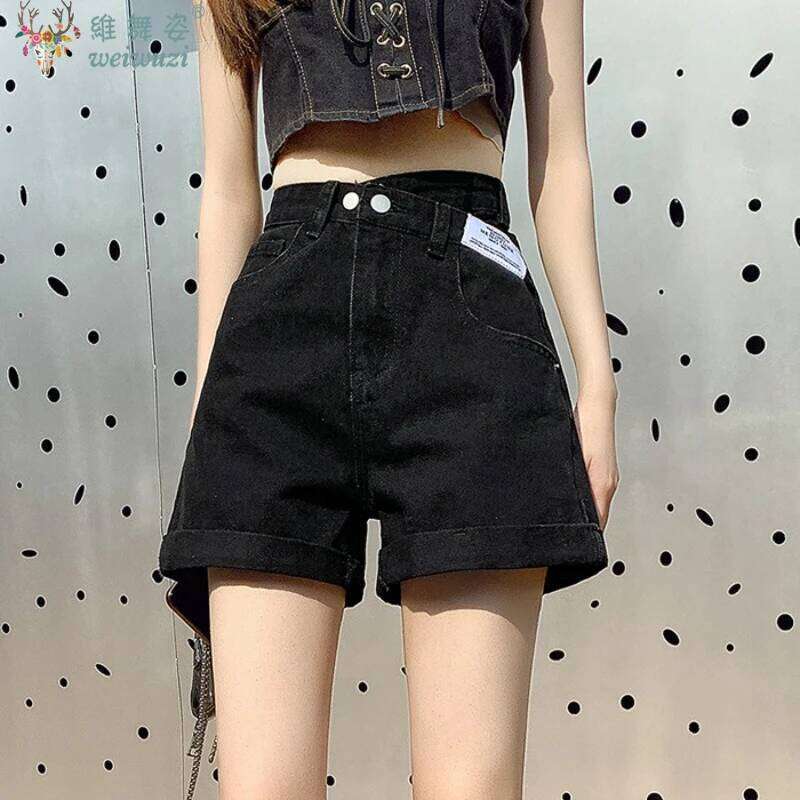 Harajuku Jeans Y2K Women Letter Denim Shorts Casual Wide-leg Hot YoungGirls Fashion Must-have Summer High Waist Pants Slim XJ260305