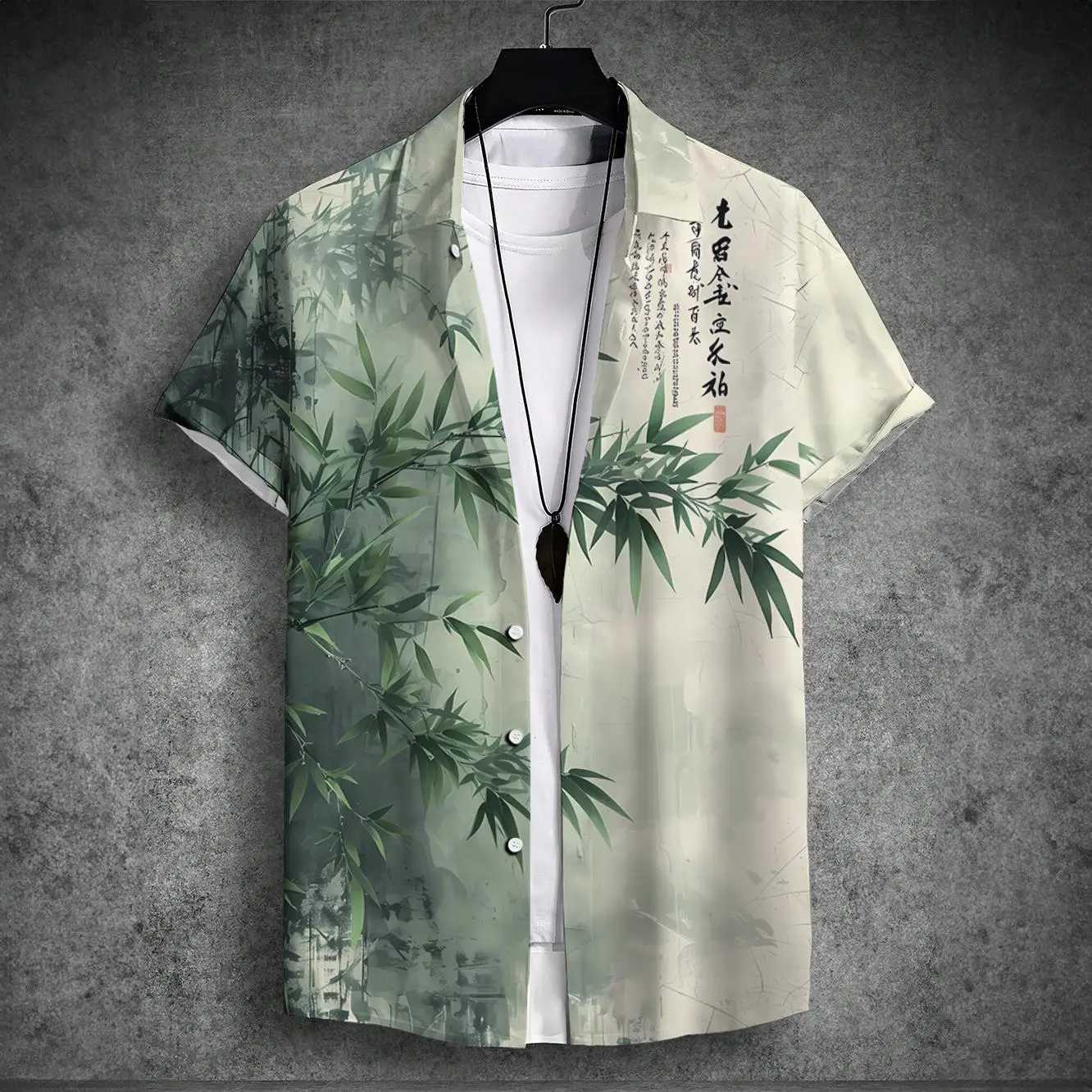 2024 new mens short-sleeved shirt Chinese style printed mens Hawaiian lapel top large size casual and comfortable mens shirt M260305
