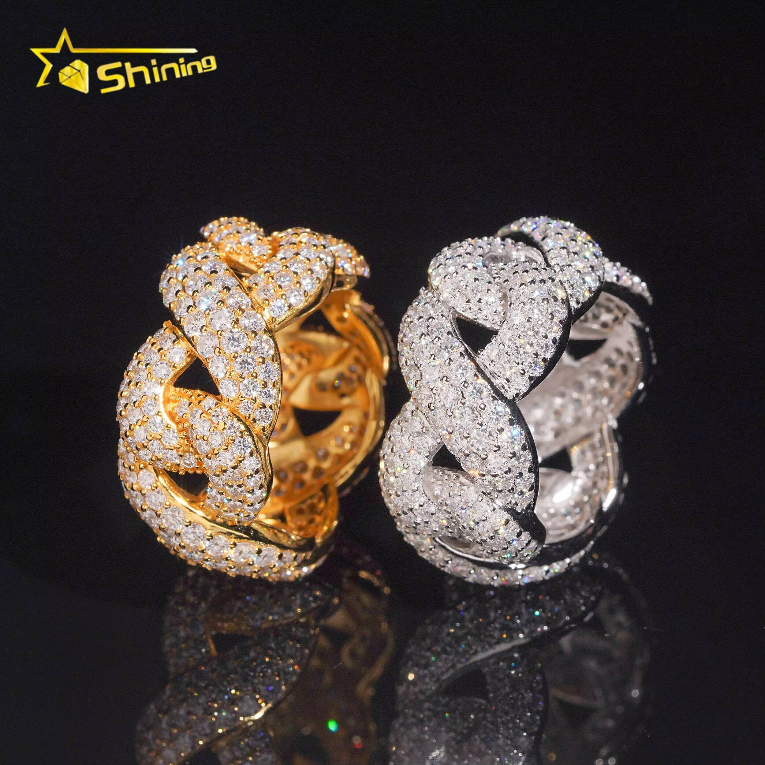 Hip Hop 3 Rows Diamond Ring Mossanite Jewelry Custom Silver Rings for Men Iced Out VVS Moissanite Ring